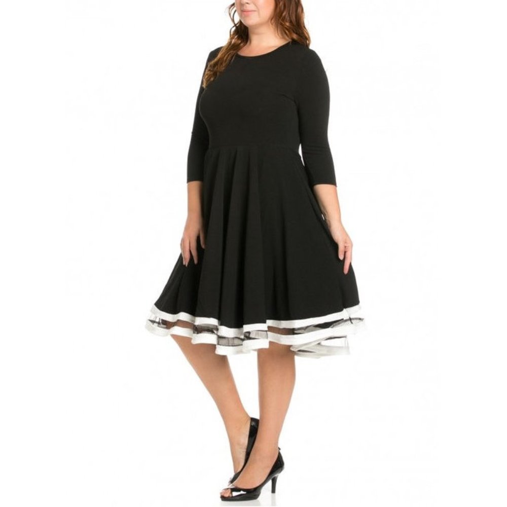 Plus White Mesh Stripe Fit & Flare Skater Dress - Picture 5 of 7